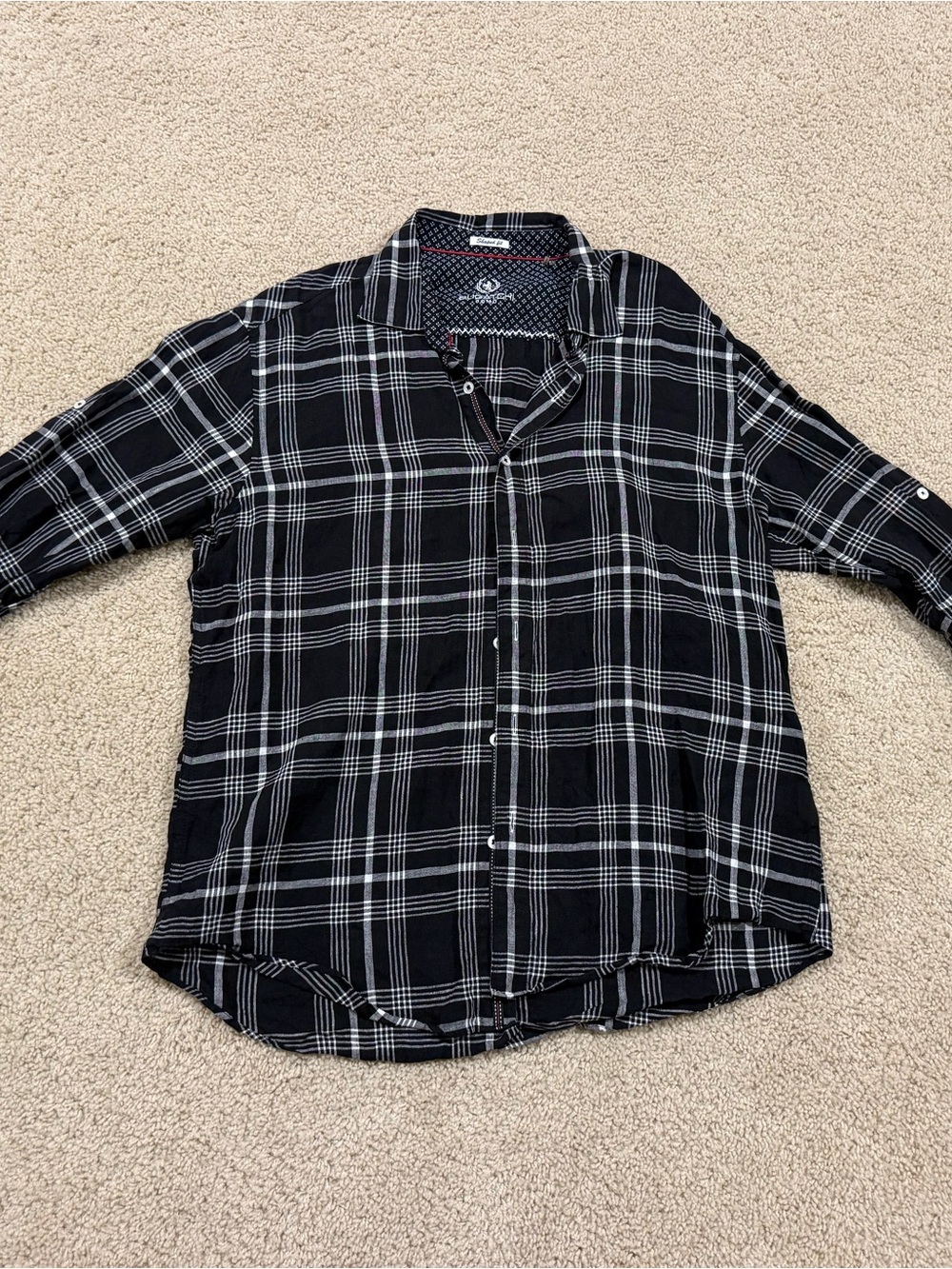 Bugatchi Black & White Plaid Casual Button-Down Shirt